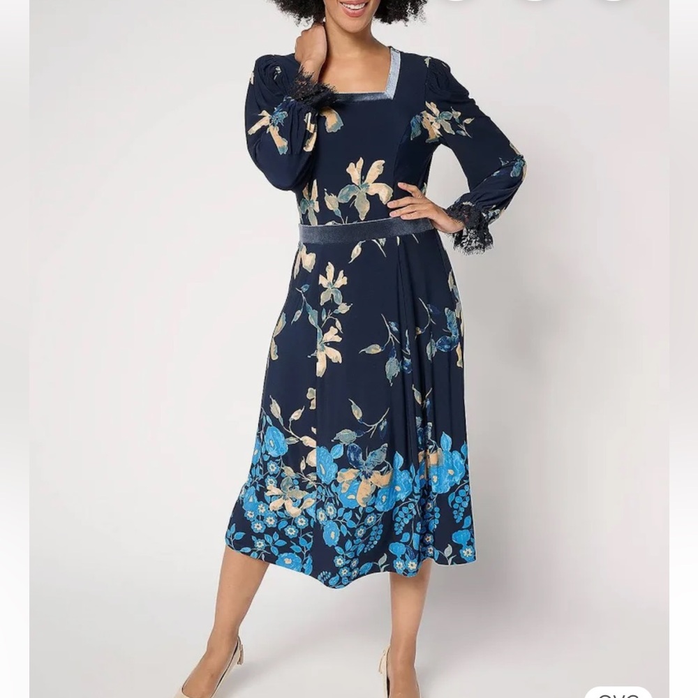 Susan Graver Printed Liquid Knit Lace‎ &Velvet Dres (large petite)